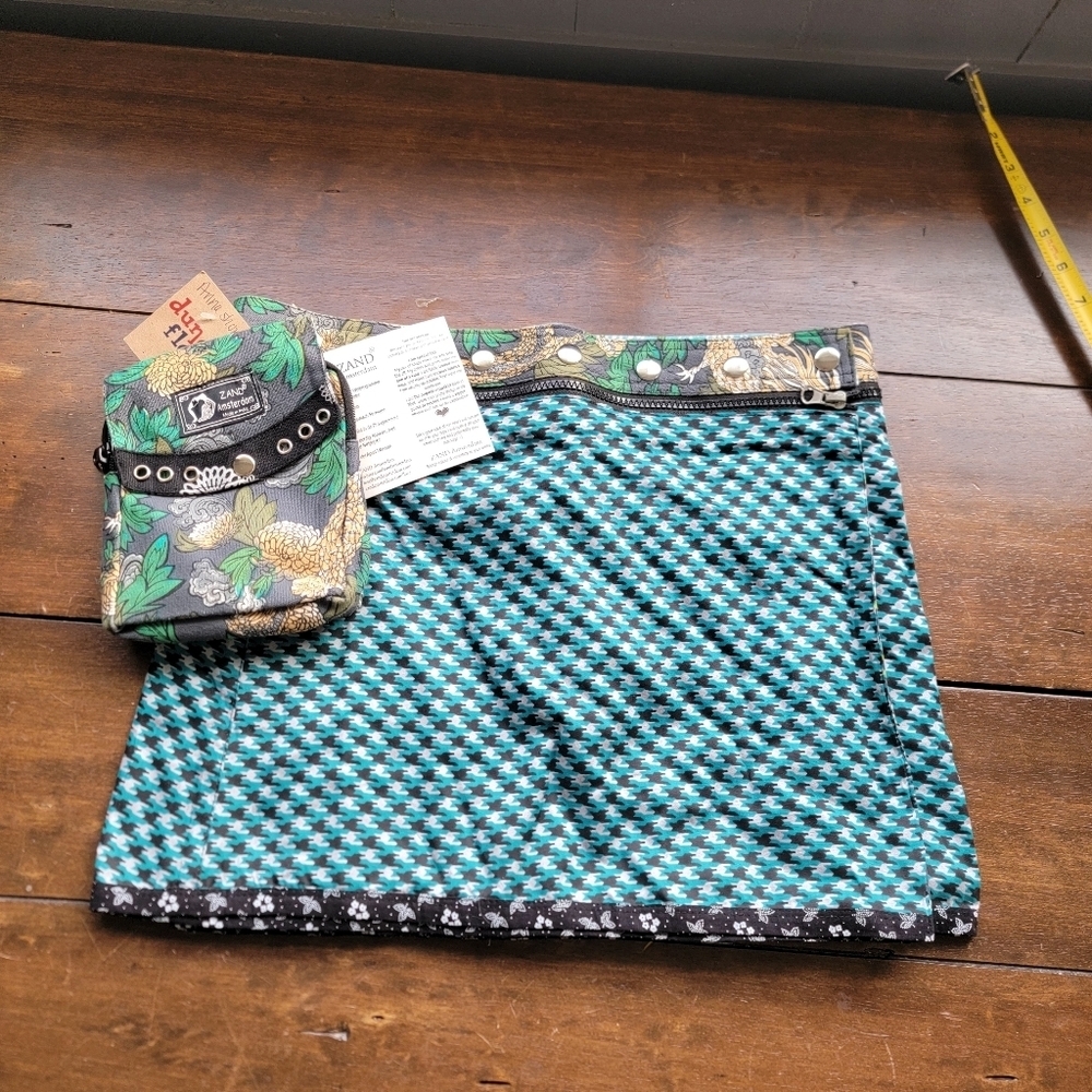 NWT Zand Amsterdam Aana Reversible Wrap Skirt Detach Utility Pouch sz M Houndsto